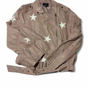Blush Leather Jacket with White Stars
